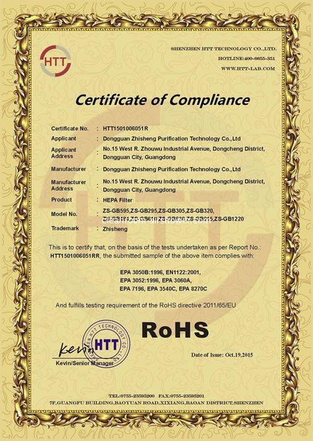 Porcellana Zhisheng Purification Technology Co., Limited Certificazioni