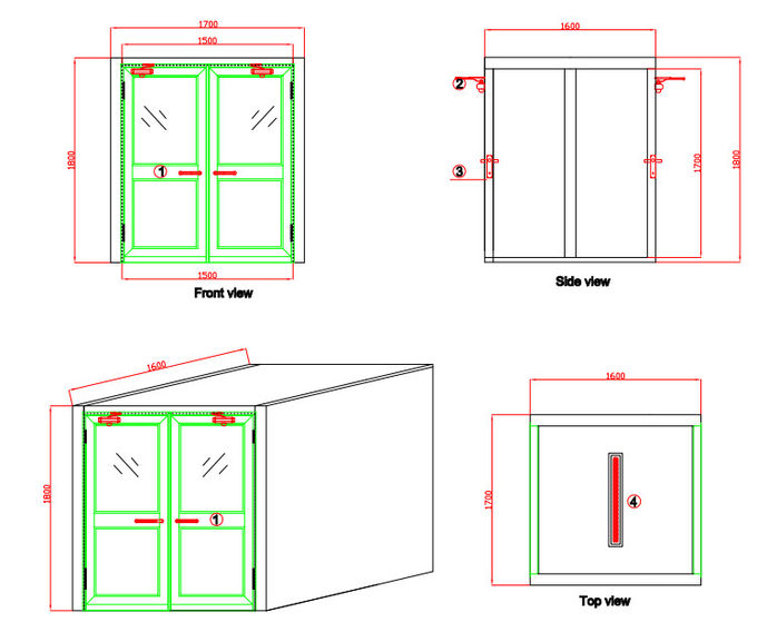Scatola di passaggio dinamica di grande area, passaggio della stanza pulita attraverso la finestra con le doppie porte a battenti della foglia 1